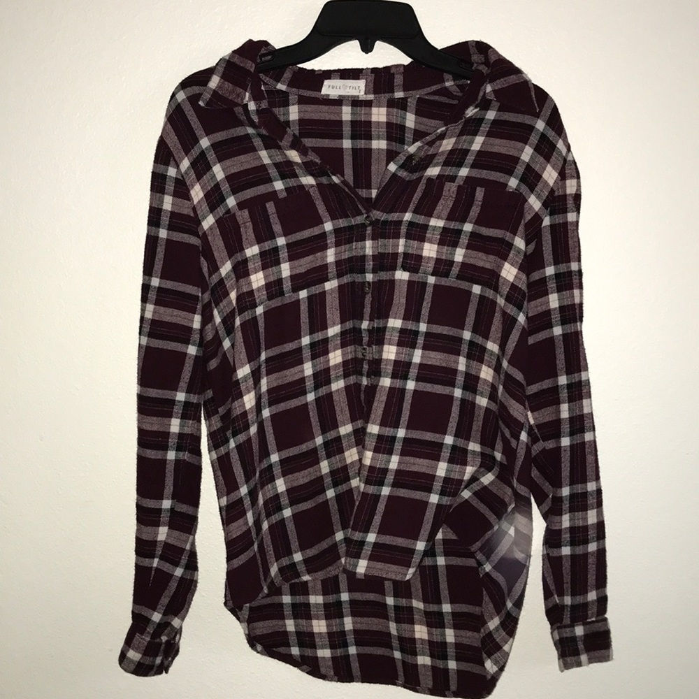 maroon button up flannel